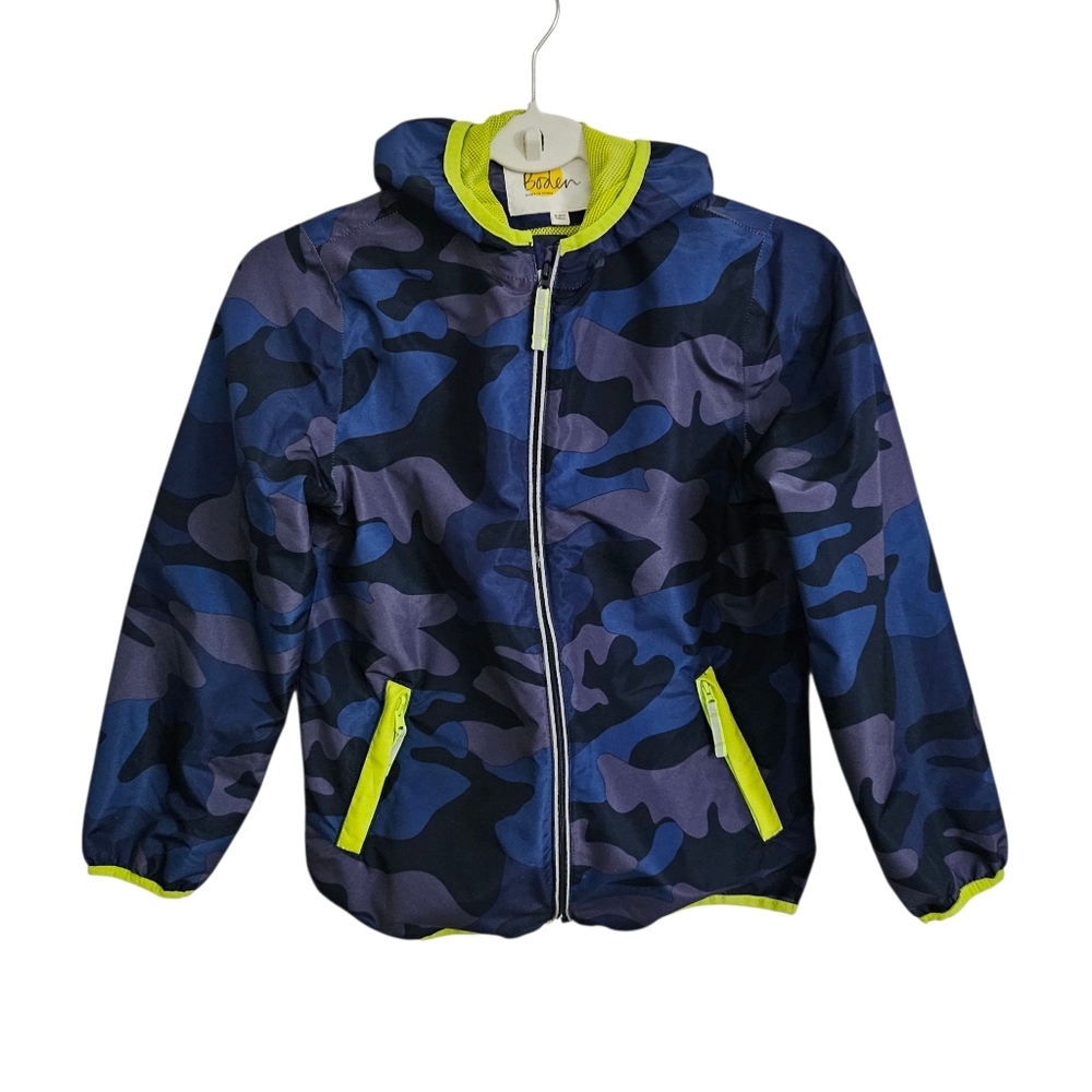 Mini Boden Boys Jacket Active Packaway Mac Waterproof Camo Blue/Black Size 9-10Y